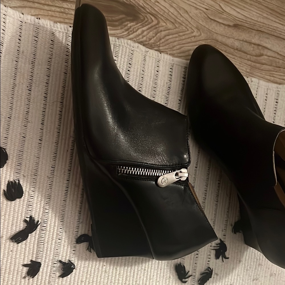 Sleek Black Leather Wedge Shoes